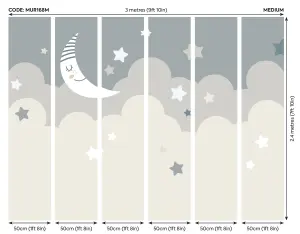 Origin Murals Children's Sky, Moon and Cloud Grey Matt Smooth Paste the Wall Mural 300cm wide x 240cm high