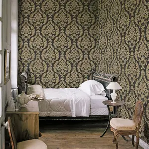 Galerie Palazzo Bronze Brown Silk Damask Embossed Wallpaper