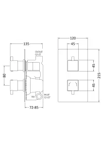 Concealed Square Twin Valve & Slide Rail Kit Shower Bundle Set - Chrome - Balterley