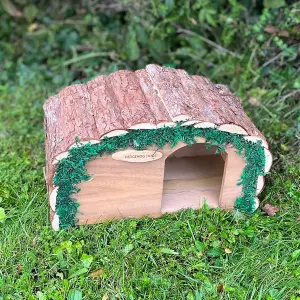 Wooden Hedgehog House Hogitat with Bark Roof