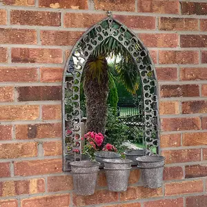 78cm Rusty Wall Mirror With Planter - Metal - L15 x W45 x H75 cm