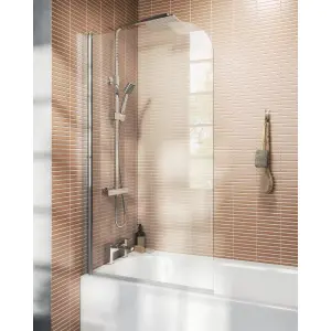 Neo Corner curved Clear glass Chrome effect frame Bath screen, (W) 780mm (H) 1400mm