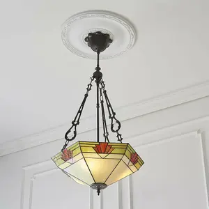 Tiffany Glass Hanging Ceiling Pendant Light Bronze & Art Deco Lamp Shade i00147