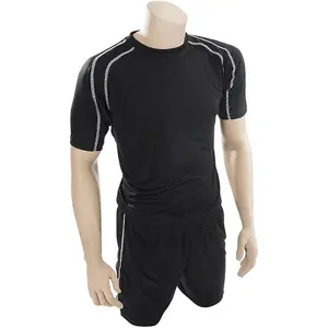 L ADULT Short Sleeve Training Shirt & Short Set - BLACK/WHITE PLAIN Football Kit