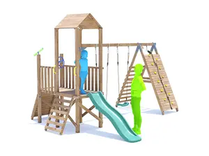 Dunster House Climbing Frame with Swings, Slide, Tall Wall FrontierFort Low