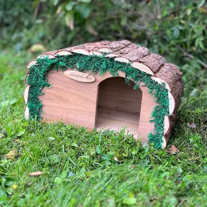 Wooden Hedgehog House Hogitat with Bark Roof