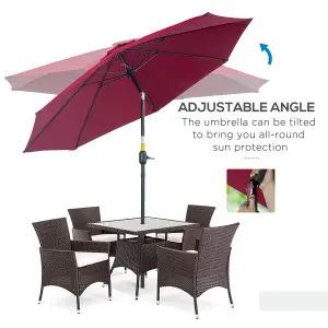 Outsunny 2.7M Patio Umbrella Outdoor Sunshade Canopy Tilt and Crank Wine Red