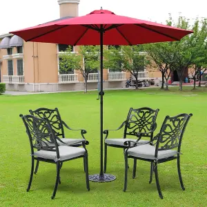 4Pcs Black Retro Aluminum Outdoor Patio Dining Armchair Bistro Chair with Cushions