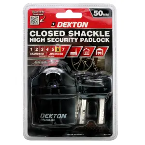 Dekton 50mm Black Closed Shackle Hardened Steel Padlock With 4 Keys