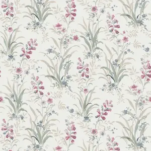 Laura Ashley White, Pink & Duck Egg Mosedale Posy Smooth Wallpaper