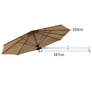 Costway Wall-Mounted Umbrella Water-proof Cantilever Parasols Tilting Sunshade Umbrella w/ Adjustable Pole