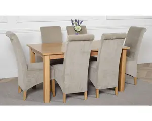 Oslo 150 x 90 cm Medium Oak Dining Table and 6 Chairs Dining Set with Montana Grey Fabric Chairs