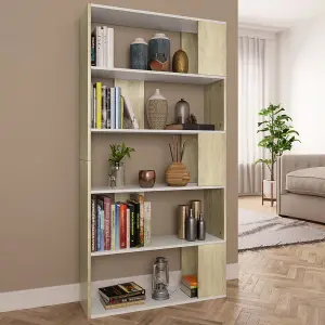 Berkfield Book Cabinet/Room Divider White and Sonoma Oak 80x24x159 cm Engineered Wood