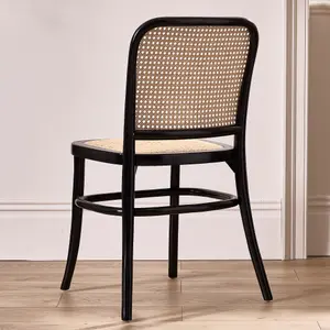 Set of 2 Traditional Style Noir Rattan Indoor Furniture Dining Chairs