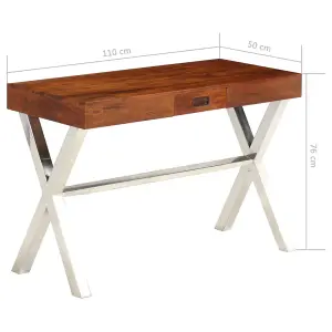 Berkfield Desk Solid Acacia Wood Honey Finish 110x50x76 cm