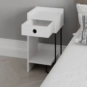 Jan Versatile Modern Bedside Table with Drawer and Open Shelf Oak / Right Orientation