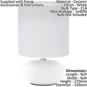 Table Lamp Colour White White Fabric Shade In Line Switch Bulb E14 1x40W