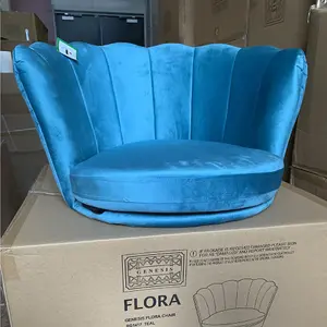 Flora Accent Chair with Petal Back Scallop Armchair in Velvet - Teal