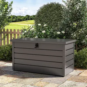 4 x 2 ft Grey Waterproof Metal Outdoor Garden Large Storage Box Lockable Flat Top 350 L