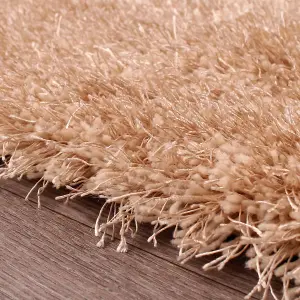 Beige Plain Shaggy Handmade Sparkle Easy to Clean Rug For Dining Room Bedroom And Living Room-80cm X 150cm