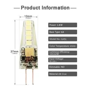 Extrastar 1.8W LED Mini Bulb G4, 6500K (pack of 10)