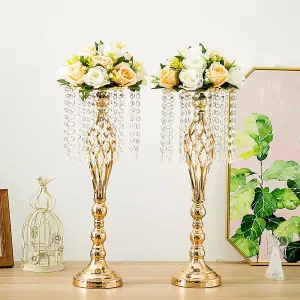 Gold Crystal Flowers Arrangement Stand Tall Vase Wedding Table Centerpiece 54cm (H)