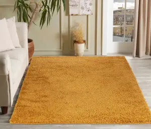 Serdim Rugs Plain Living Room Shaggy Area Rugs Gold 80x150 cm