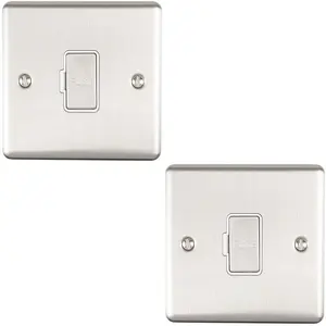 2 PACK 13A DP Unswitched Fuse Spur SATIN STEEL White Mains Isolation Wall Plate