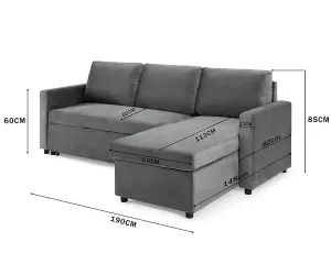 Dorset 3 Seater Pull-Out Reversible Chaise Sofa Bed, Grey Velvet