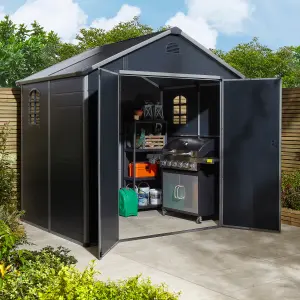 Rowlinson Airevale 8x6 Plastic Apex Shed Dark Grey with Foundation Kit