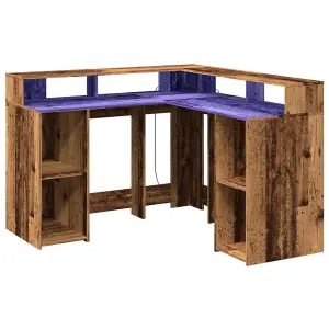 Berkfield Desk with LED Lights Old Wood 130x130x91 cm Engineered Wood