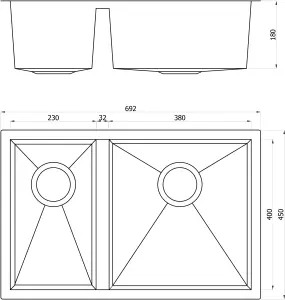 Cooke & Lewis Cajal Stainless steel 1.5 Bowl Sink 450mm x 692mm