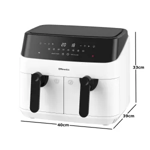 EMtronics Double Basket Air Fryer Large Digital 9 Litre Dual with Timer - White