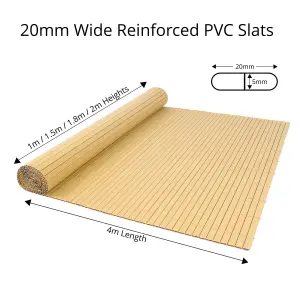 True Products Artificial Bamboo 20mm PVC Slat Screening Fencing Roll - Double Sided - 1.8m x 4m - Natural