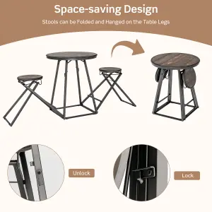 Costway 3-Piece Round Table & Stool Set Dining Bar Table w/ 2 Foldable Stools