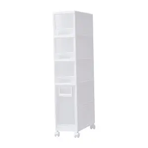 81cm H Plastic 4-Tier Slim Cabinet Storage Drawer Organizer Cart in White