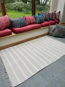 Varca Grey Rug Striped Design Cotton and Jute Yarn / 120 cm x 180 cm