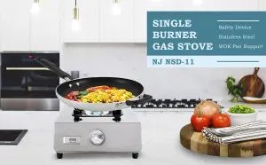 NJ NSD-11 Portable Gas Stove 1 Burner Stainless Steel Indoor Gas Cooker LPG 3.8kW