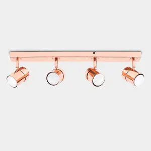 ValueLights Rosie Modern 4 Way Polished Copper Effect Straight Bar Ceiling Spotlight