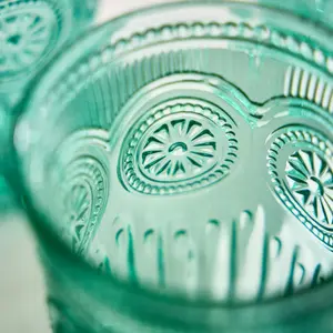 Set of 2 Luxury Embossed Green Tall Drinking Glass Tumblers 330ml