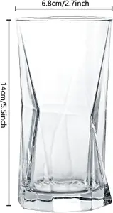 simpa 425ml Geometric Diamond Highball Drinking Glasses, Set of 6