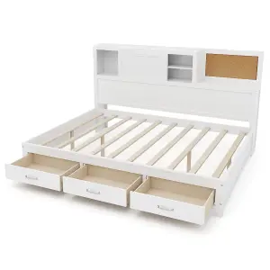 COSTWAY Wooden Sofa Bed Frame with 3 Drawers Single/Double Size Guest Bed