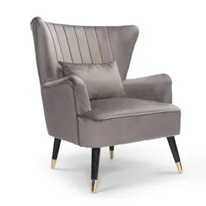 Velvet Light Grey Camila Accent Wingback Chair with Footstool