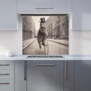 Victorian Cat Riding A Bike Kitchen Splashback