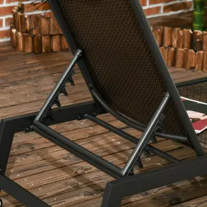 Outsunny Outdoor PE Rattan Sun Loungers w/ 5-Position Backrest & Wheels, Brown