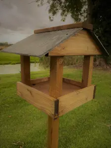 Slate Roof Wooden Bird Table Garden Seed Feeder READY MADE