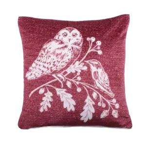 Woodland Owls Luxe Red Velvet Filled Cushion