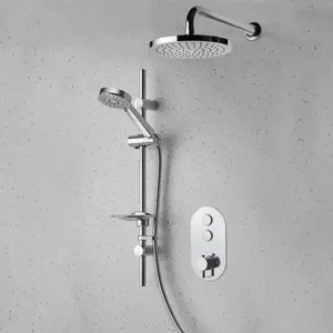 Chrome Thermostatic Concealed Shower Valve Twin Double Push Button Outlets Shower Bath Mixer & Hot Stop Override - 5 Year Warranty