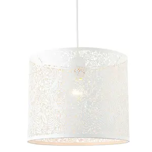 Hanging Ceiling Pendant Light Shade Matt Ivory Bird & Leaf Pattern Round Metal