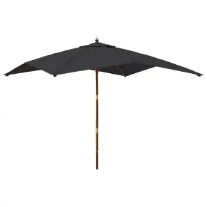 Berkfield Garden Parasol with Wooden Pole Black 300x300x273 cm